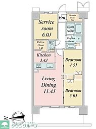 JR中央線 武蔵境駅 徒歩4分の賃貸マンション 2階2SLDKの間取り