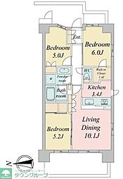 JR中央線 武蔵境駅 徒歩4分の賃貸マンション 2階3LDKの間取り