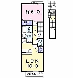 西武拝島線 武蔵砂川駅 徒歩11分の賃貸アパート 2階1LDKの間取り