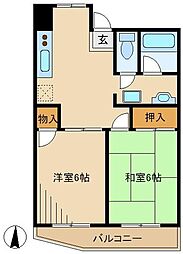 JR中央線 国分寺駅 徒歩4分の賃貸マンション 3階2DKの間取り