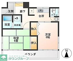 フリーデ国立 2階2DKの間取り