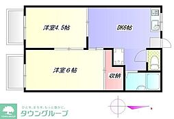 西武多摩湖線 国分寺駅 徒歩17分の賃貸アパート 2階2DKの間取り