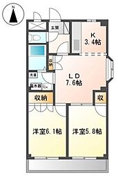 メゾンドールさくら 2LDKの間取図画像