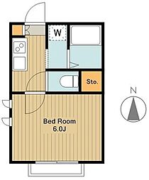 エルメゾンリーフ 1Kの間取図画像