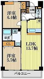 ガーデン有川 2LDKの間取図画像