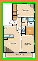 ベルジュノー是政 2LDKの間取図画像
