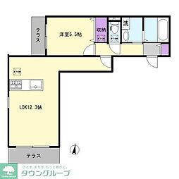 カントリーマム邦菊 1階1LDKの間取り