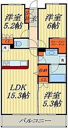 グランカーサ北浦和 6階3LDKの間取り