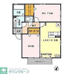 ヴェルドミール　I 2階2LDKの間取り
