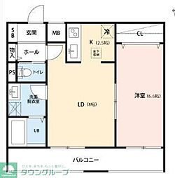 リーブルファイン風渡野 2階1LDKの間取り