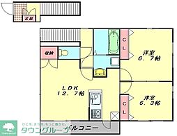 メゾン　ル・レーヴ 2階2LDKの間取り