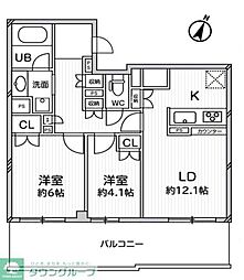 ドゥーエ大宮 2LDKの間取図画像