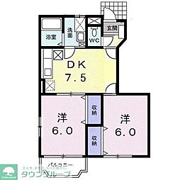 シャン・ド・フルールC棟 2DKの間取図画像