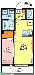 ガーデンヒルズ宮原 1LDKの間取図画像