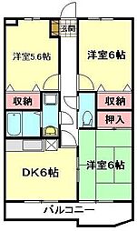 comodo大宮上小第1 2LDKの間取図画像