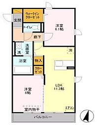 ボヌール四季1 2LDKの間取図画像