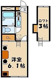 レオパレスサイド2 1Kの間取図画像
