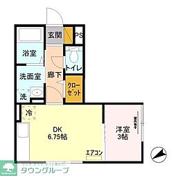 セジュール本町 1DKの間取図画像