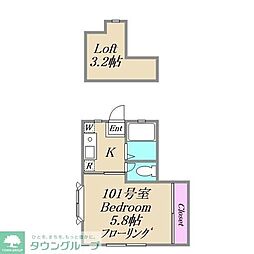 東急世田谷線 下高井戸駅 徒歩4分の賃貸アパート 1階1Kの間取り