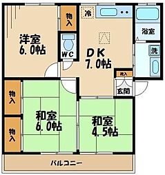 京王相模原線 稲城駅 徒歩11分の賃貸アパート 1階3DKの間取り