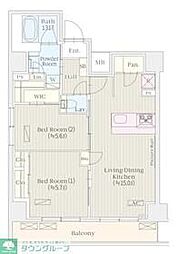 京王線 笹塚駅 徒歩5分の賃貸マンション 9階2LDKの間取り