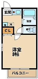 京王線 国領駅 徒歩10分の賃貸アパート 1階1Kの間取り
