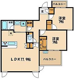 小田急小田原線 祖師ヶ谷大蔵駅 徒歩13分の賃貸マンション 3階2LDKの間取り