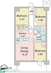 JR中央線 武蔵境駅 徒歩4分の賃貸マンション 5階3LDKの間取り