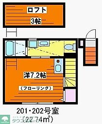 小田急小田原線 経堂駅 徒歩9分の賃貸アパート 2階ワンルームの間取り