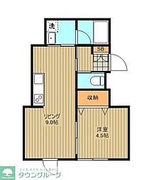 小田急小田原線 狛江駅 徒歩11分の賃貸アパート 1階1LDKの間取り