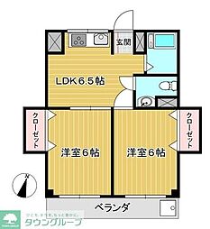 小田急小田原線 祖師ヶ谷大蔵駅 徒歩8分の賃貸マンション 3階2DKの間取り