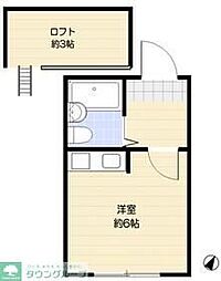 東急世田谷線 松原駅 徒歩12分の賃貸アパート 2階ワンルームの間取り