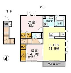 京王線 桜上水駅 徒歩14分の賃貸アパート 2階2LDKの間取り