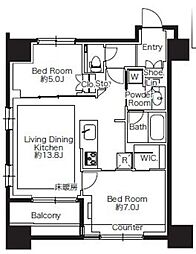 京王線 明大前駅 徒歩4分の賃貸マンション 8階2LDKの間取り