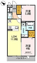 小田急小田原線 経堂駅 徒歩16分の賃貸アパート 3階2LDKの間取り