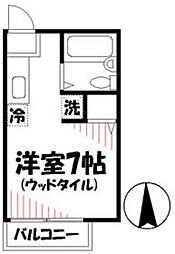 京王線 下高井戸駅 徒歩9分の賃貸アパート 1階ワンルームの間取り