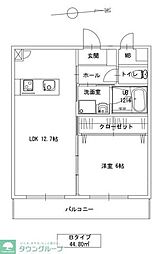 京王線 多磨霊園駅 徒歩3分の賃貸マンション 2階1LDKの間取り