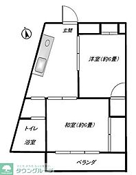 フリート梅丘 2DKの間取図画像