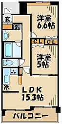 エストライフつつじヶ丘五番館 2LDKの間取図画像
