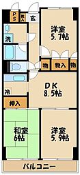 プラザ・パレットグランドール武戸野 3DKの間取図画像