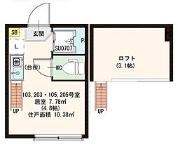 ハーモニーテラス上北沢 ワンルームの間取図画像