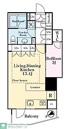 リビオ目黒リバーサウス 12階1LDKの間取り