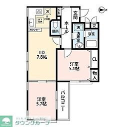 プレール戸越公園 4階2LDKの間取り