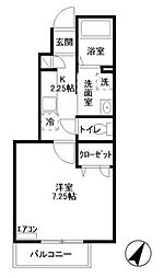 ヒルトップ都立大学 1階1Kの間取り