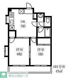 エスポワール篠澤 1階2DKの間取り