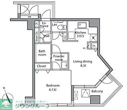 レジディア自由が丘 1LDKの間取図画像