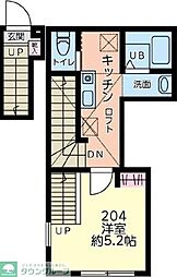 ブルームタウン 2階1Kの間取り