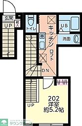 ブルームタウン 2階1Kの間取り