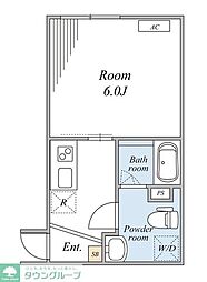 グレースアロー玉川学園 2階1Kの間取り