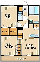 KALMカミミゾ 2LDKの間取図画像